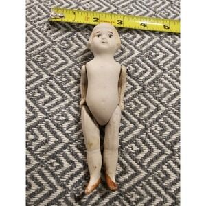 Vintage 5.5 Inch Bisque Doll Made In USA Blonde Hair Black Eyes